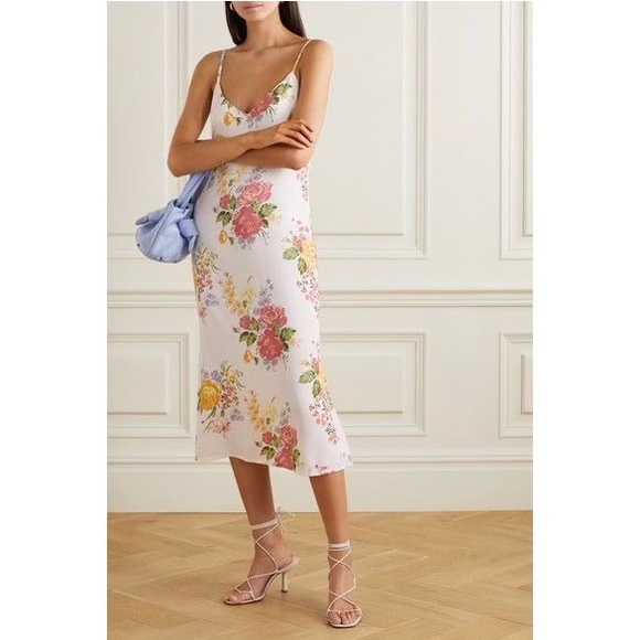 Reformation Boston Midi Dress in Bouquet White Pink Floral Size 0 - Picture 3 of 9